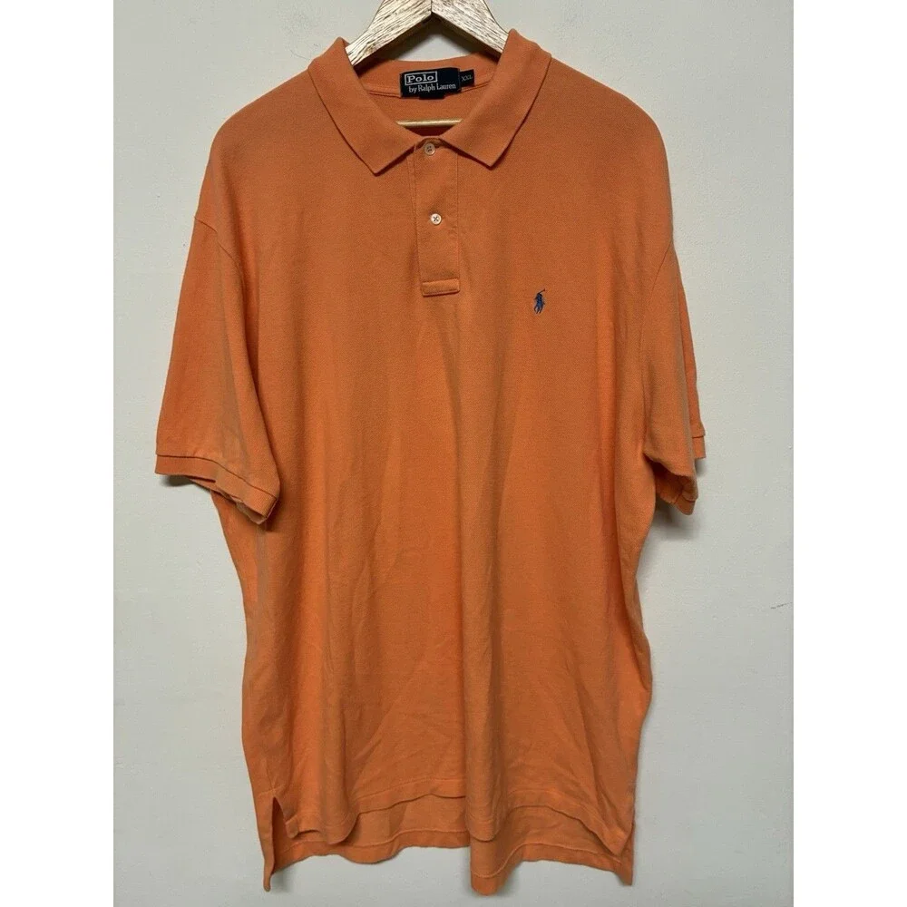 Polo By Ralph Lauren Orange Polo With Blue Logo 2XL Short Sleeve Cotton Casual